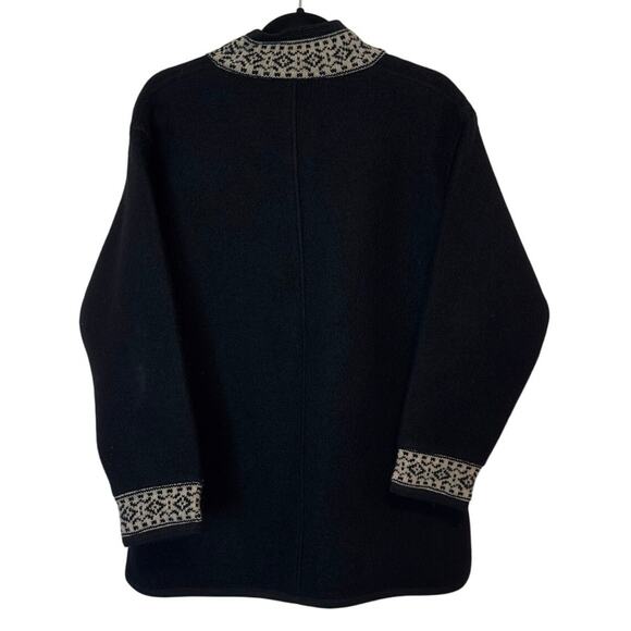 Icelandic Design Vtg Women’s Button Wool Coat Size M Black Celestial Witchy Dark - Picture 2 of 11